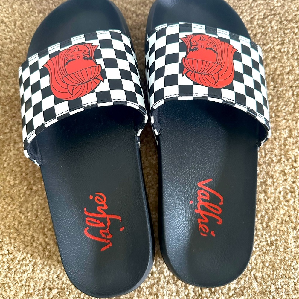 SOLD Valfre devil girl checkered slides